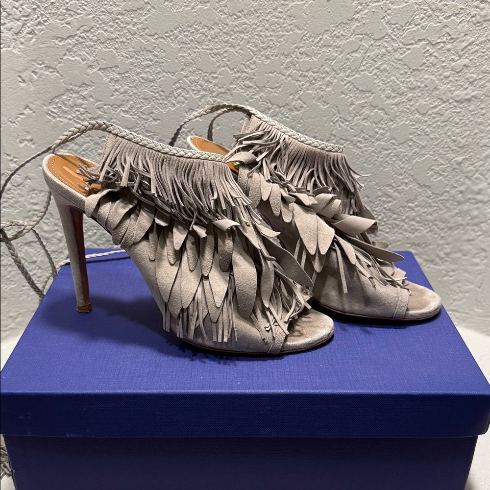Aquazzura Fringed Gray Women's Heels